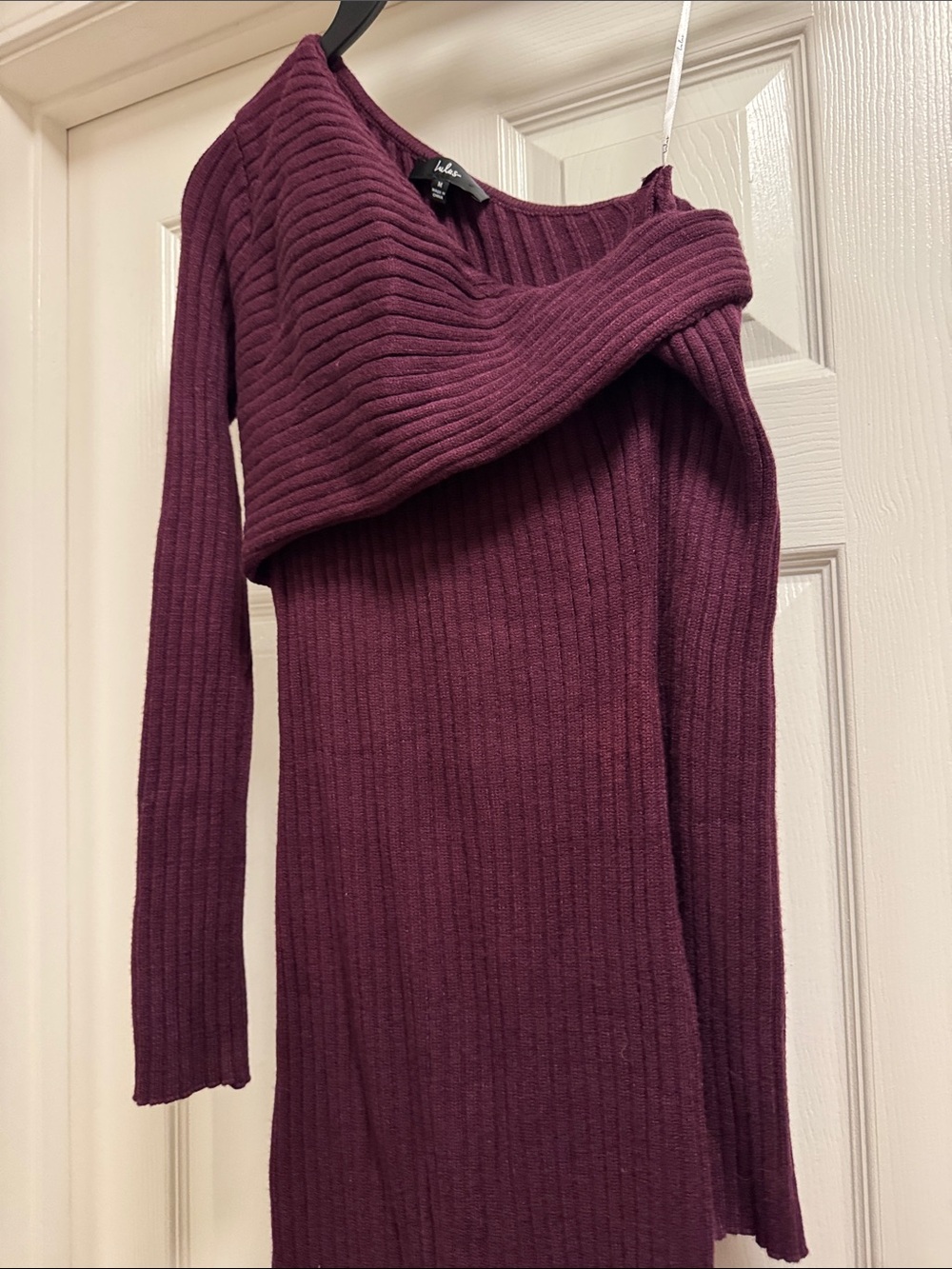 Lulus Off-Shoulder Ribbed Knit Bodycon Maxi Dress - Deep Plum M